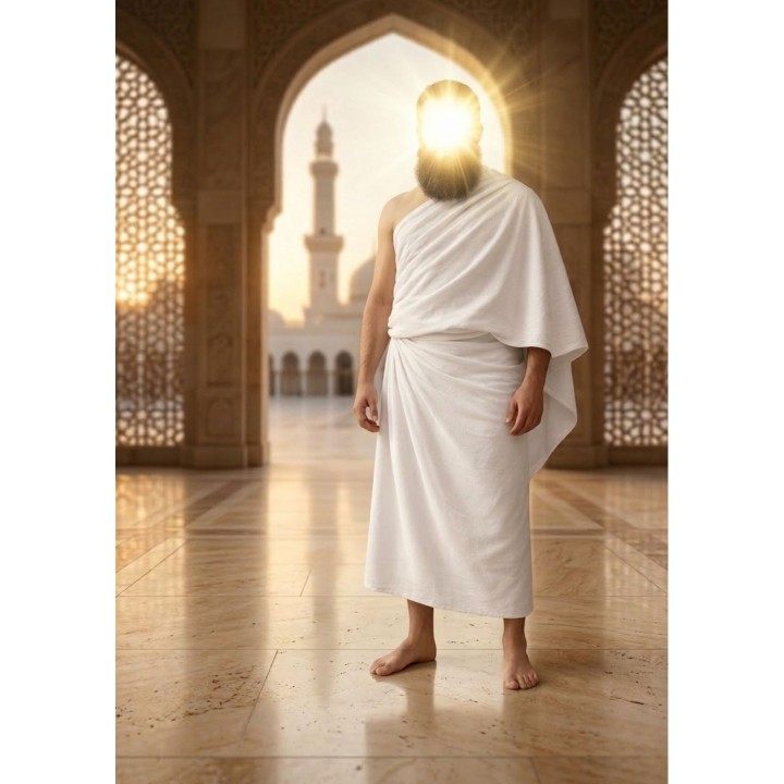 Homme en Ihram sous les arches