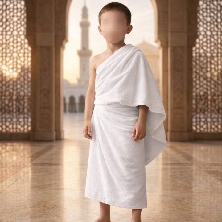 Jeune garçon en Ihram sous les arches