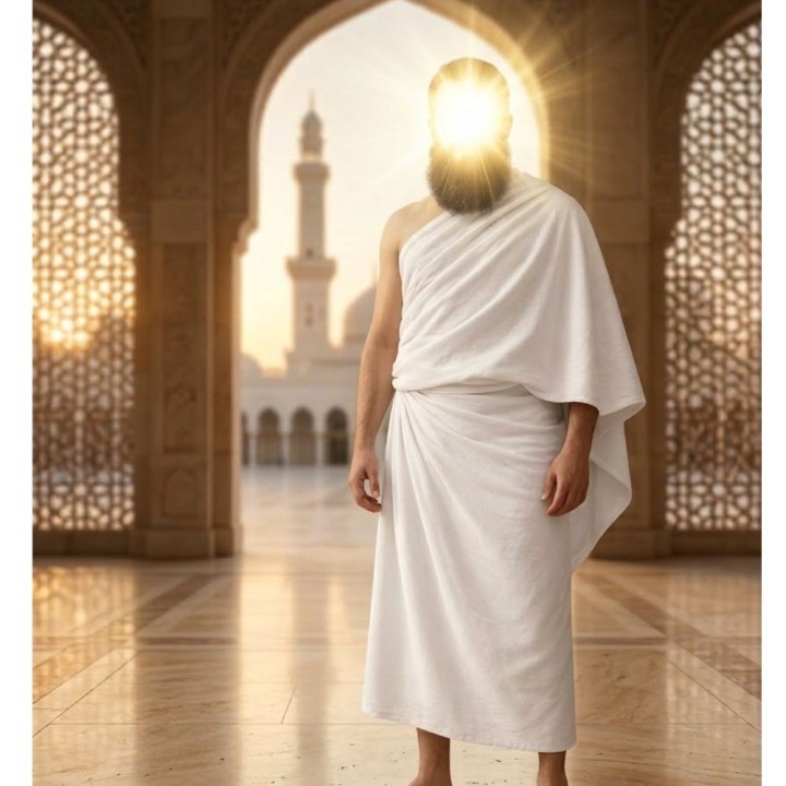 Homme en Ihram sous les arches