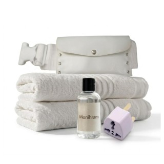 Pack Omra Premium : ihram 100 % coton, ceinture, prise Type G et savon sans parfum